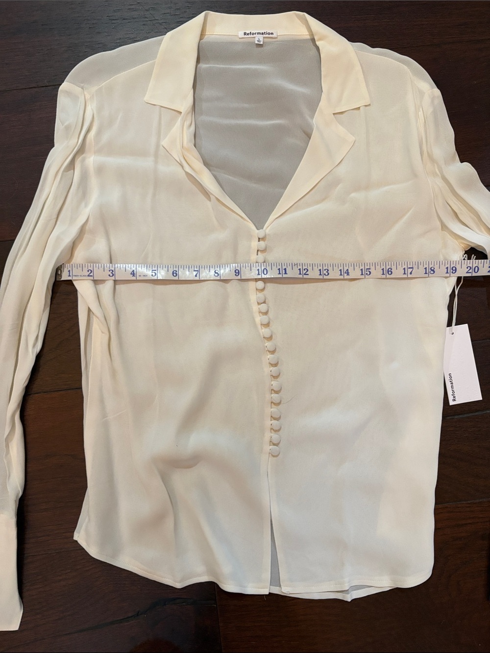Reformation Cream Button-Front Silk Shirt size large - Picture 3 of 9